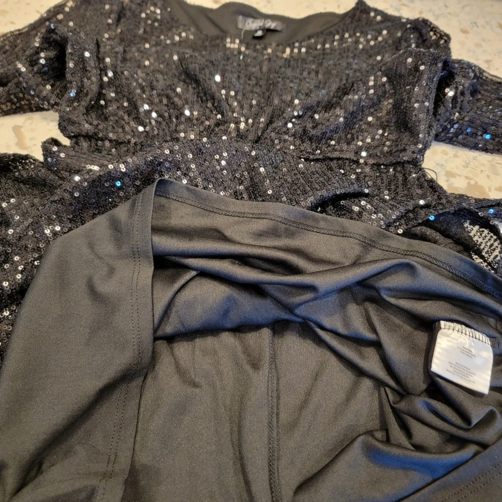 Crystal Sky Black Sparkle Long‎ Sleeve Mini Dress Size Medium NWT - Picture 8 of 10